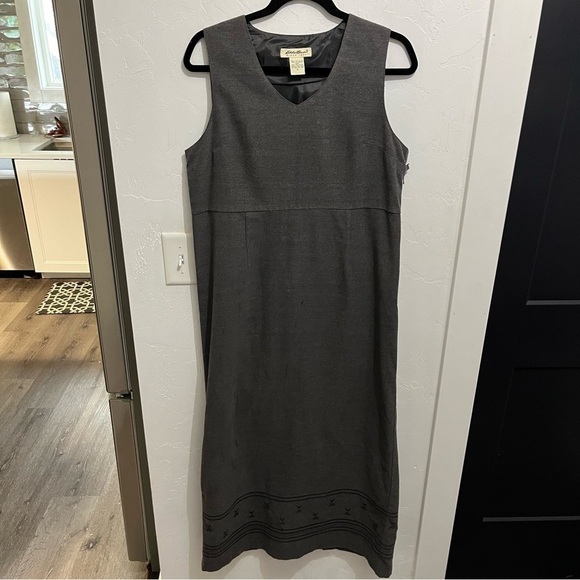 Eddie Bauer Gray Sleeveless VNeck Flannel Embroidered Maxi Dress Small - Picture 4 of 14